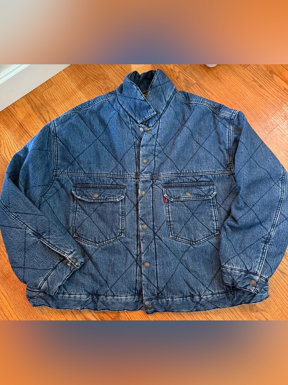 Levi Strauss & Co. Quilted Diamond Denim Jacket Blue Snap Button Men's Size XXL